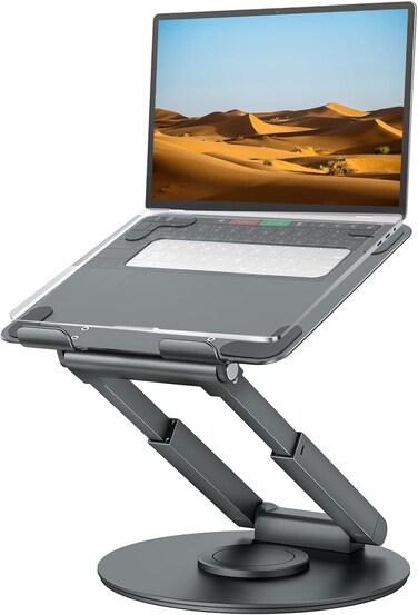 Tounee Telescopic Laptop Stand for Desk with 360&deg; Swivel Base, Sit to Stand, Height Adjustable, Portable Riser Holder for Good Posture, Compatible with MacBook Pro, All Laptops 10-17&quot;
