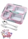 Large Bento Box Stainless Steel Lunch Box with 4 Compartments Reusable Lunch Food Container Set Meal Prep Containers for Adults Comes with Tableware and Cartoon Stickers (Pink 4 Compartment)