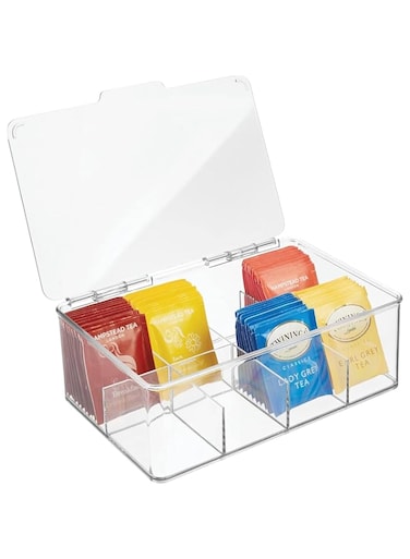 Erweicet Stackable Tea Bag Organizer, Plastic Tea Storage Box for Kitchen Pantry Cabinets and Countertops Holder for Tea Bags Coffee Sugar Packets