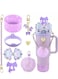 Stanley Cup Accessories for 40oz and 30oz Tumbler including Silicone Cute Bow Straw Topper Cover,Silicone Stanley Cup Boot,Leather Water Bottle Handle Strap, Charms,Purple.