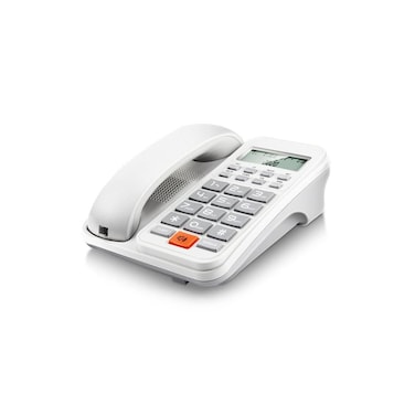 Corded Desktop Telephone with LCD Display, Large Button Keypad, Caller ID, White