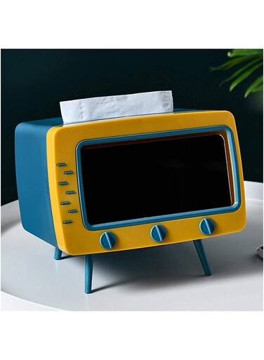 Tissue Box Cover - Villa Decor Tissue Storage Box, Tissue Box Holder Retro TV-shaped Desktop Tissue Holder Paper the Facial Tissue Box Can Free Your Hands to Watch Videos Easily