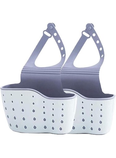 Liumrlte Kitchen Sink Caddy Sponge Holder Silicone Plastic Soap Holder Hanging Ajustable Strap Faucet Caddy,Antimicrobial Drain Holes for Sanitary Drying (2 Pack)
