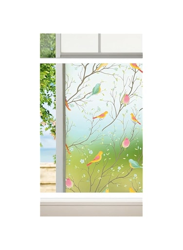 Sweet seven Stained Glass Window Film, Window Privacy Film , Birds Decorative Window Film, Frosted Anti Glare UV Blocking Non-Adhesive Static Cling for Home Bathroom Kitchen Office 17.7 x 78.7 Inch