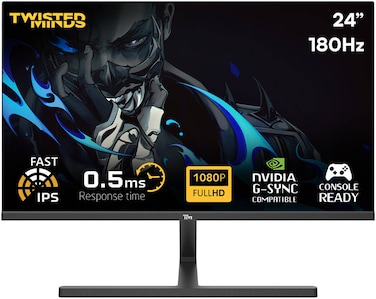 Twisted Minds TM24FHD180IPS Blaze Series Gaming Monitor, 24&quot; FHD IPS Display, 180Hz Refresh Rate, 0.5ms Response Time, NVIDIA G-Sync Compatible, 16.7M Colors, Black   TM24FHD180IPS