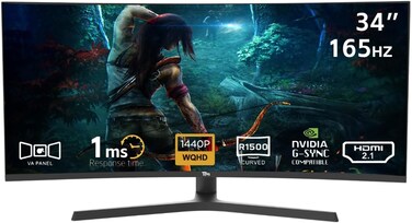 Twisted Minds 34&rdquo; Curved Gaming Monitor &ndash; 165Hz, 1ms, HDR, G-Sync, AMD Sync, UltraWide, Console Ready &ndash; High Performance Monitor