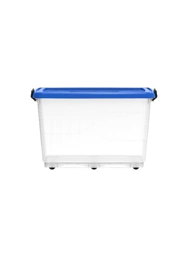 132L Clear Plastic Storage Box With Wheels &amp; Lockable Lid (Blue)