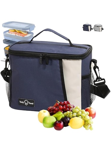 DIVERSEKO Lunch Bags, Portable Tote Bags with Thermal Insulated to keep Food Fresh, Lunch Box comes with convenient Handle &amp; Shoulder Strap, Cooler Bag with front pocket for multi places (Bag-Navy)