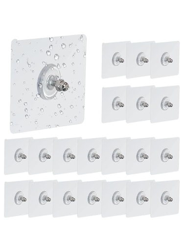 Wisfunlly Adhesive Hooks Heavy Duty, 20 PCS Wall Hooks for Hanging, 2 in 1 Screw Free Sticker for Wall Mount Shelf, Waterproof Wall Hangers Without Nails for Kitchen Bathroom Home Office (16mm)