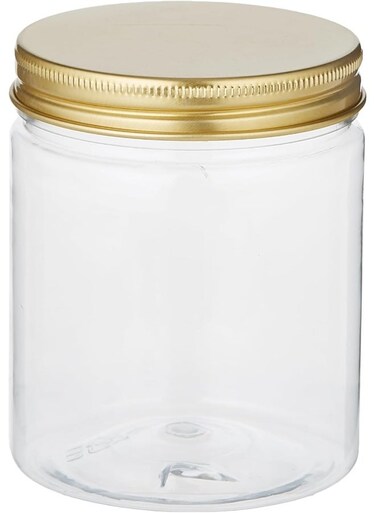 Round Pet Bottles and Jars with Gold Lid 4-Piece, 250 ml Capacity