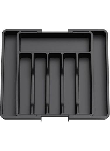 Ybaier Silverware Drawer Organizer, Expandable Utensil Tray for Kitchen, Adjustable Flatware and Cutlery Holder, Compact Plastic Storage for Spoons Forks Knives (Black)