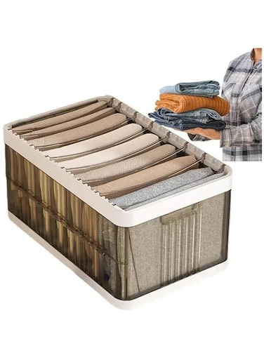HYTTER Clear Garment Storage Boxes, Cube Organizer in Closet, See Through Translucent Plastic Storage Box, Cupboard Clothes Organiser Box Drawers for Wardrobe (9 Grid No Lid)
