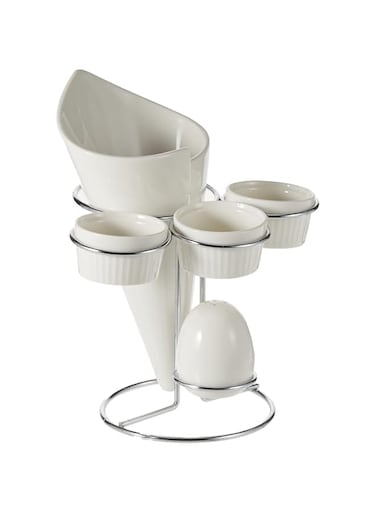 Symphony French Fries Holder With Saucer &amp; Salt Shaker - 3 Pieces,White