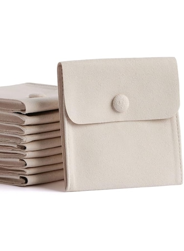 PandaSew Microfiber Jewelry Pouch, 20pcs 8x8cm Luxury Small Jewelry Gift Bag Package Snap Button with Divider Beige