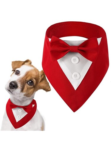 Dog Tuxedo,Formal Dog Wedding Bandana Dog Collar with Bow Tie Dog Birthday Costume Adjustable Pet Party Dog Wedding Attire,Dog Valentines Outfit Cosplay for Small Medium Large Pets