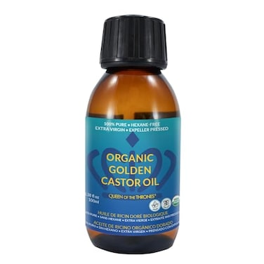 Queen Of The Thrones Organic Golden Castor Oil, 100% Pure For Hair, Skin, Nails, Brows &amp; Lashes, Hexane-Free, USDA Certified [3.38Oz (100ml)]