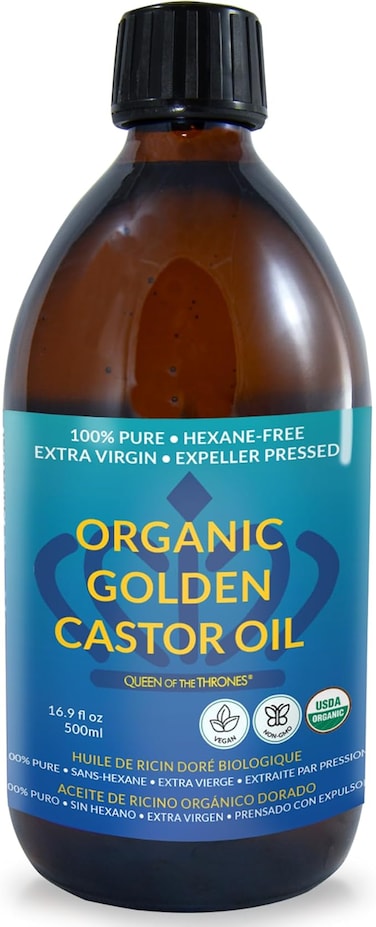 QUEEN OF THE THRONES Organic Golden Castor Oil - 500mL (16.91 Fl Oz (Pack of 1))   100% Pure &amp; Expeller Pressed for Hair, Skin &amp; Digestion   Hexane Free   USDA Certified