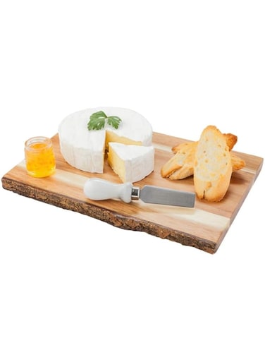 Restaurantware Rustic Food Serving Board, Bread Board, Cutting Board - Acacia with Bark Edges - 12" x 8" - 1ct Box -