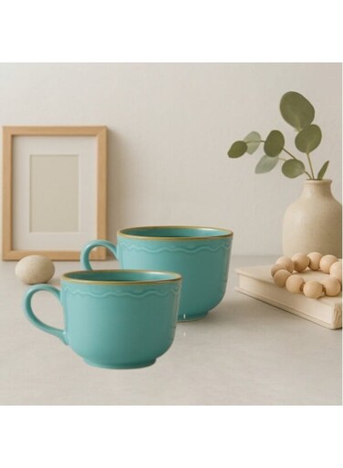 of 2 elegant ceramic mugs -480ml vintagr turquoise, handcrafted design for coffe and tea, perfect for home,office and gifts