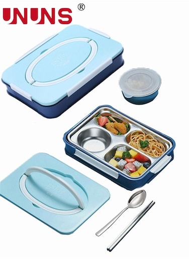 4-Compartments Portable Lunch Box,1000ML,Kids Adult Insulated Lunch Box With Soup Bowl And Cutlery Set,Stainless Steel Bento Lunch Box