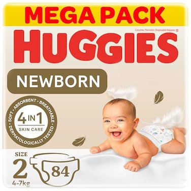 Huggies Extra Care Newborn Baby Diapers, Size 2 (4-6kg), Mega Pack, 84 Diapers