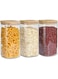 HOOJO Airtight Glass Storage Canister with Wood Lid (50oz), Clear Food Storage Container Jar with Sealing Bamboo Lid for Noodles Flour Cereal Rice Sugar Tea Coffee Beans, Set of 3