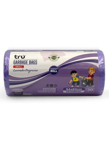 tru Lavender Scented Garbage Bags Roll 54x60cm 10Gallon 30pc