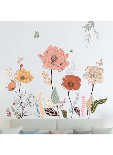 Amimagen Boho Flower Wall Stickers - Wildflower Floral Grass Wall Decals - Living Room Bedroom TV Sofa Background Family Wall Decor