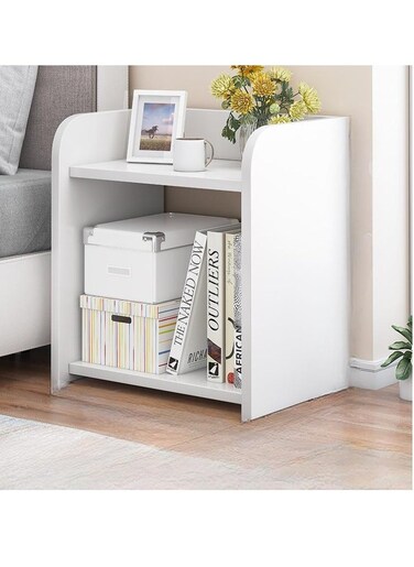 Two-layer model bedside cabinet, no drawer lightweight storage cabinet, simple modern style ultra-narrow bedside mini storage cabinet for bedroom, living room, balcony (white)