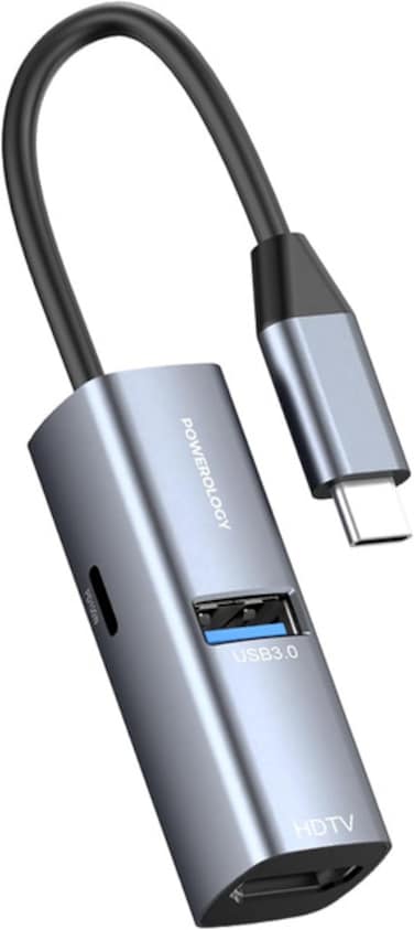 Powerology Aluminum Mini USB-C Hub Compact Multi-Port USB-C Adapter with High-Speed Data Transfer
