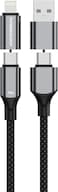 Powerology 4-in-1 Braided 1M Type-C Cable, PD 240W, USB-C + USB-A + Lightning Heads, High-Speed Charging, 480Mbps Data Transfer, Aluminum Shell, Compatible with iPhone 17/16/15/14, S25/S24/S23 - Black