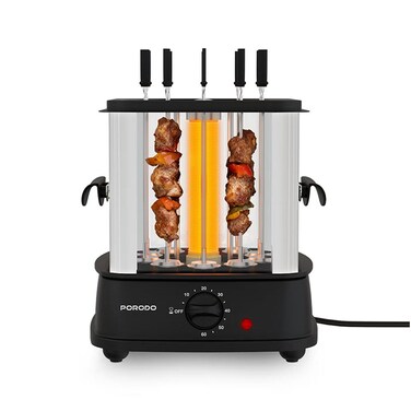 Porodo Lifestyle Electric Rotisserie Kebab Grill &ndash; Smokeless Indoor &amp; Outdoor Cooking, 10 Skewers, 360&deg; Rotation, Removable Drip Tray, Stainless Steel Material