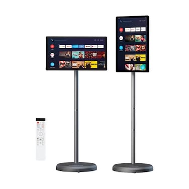 Porodo Surf 21.5" Smart Monitor Portable on Wheels, 1080P Touchscreen Display with Android 15, 27000mAh Battery, Rotating Screen, Built-in Camera &amp; Speakers, Wireless Monitor for Work &amp; Entertainment