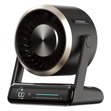 Porodo Lifestyle Chillo Core Desktop Fan with 6000mAh Rechargeable Battery, LED Display, 100 Speed Levels, USB-C Fast Charging, Quiet Motor and 120&deg; Adjustable Airflow for Home &amp; Office