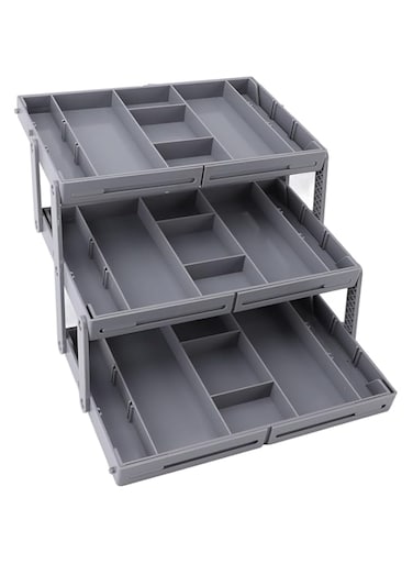 Jiawu Drawer Organizer, Multi Level Expandable Desk Organizer Tray, Collapsible Storage Trays for Jewelry and Cosmetics Storage, Versatile for Dressing Table, Bathroom (3 Layers)