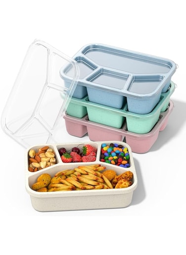 YHCG 4 Pack Bento Box Adult Lunch Box, 4-Compartment Meal Prep Container for Kids, Reusable Food Storage Containers with Transparent Lids, Snack Containers Box for Travel Work