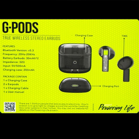 Goui G-EARTRA-3A True Wireless Earset with High Quality Sound and 16 Hours Playtime - Black &amp; Green