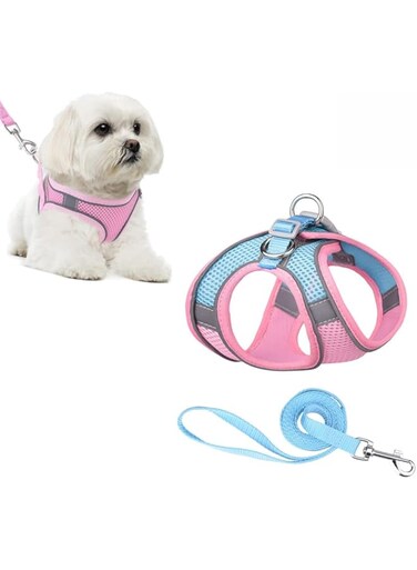 NALACAL Dog Harness and Leash Soft Mesh Set for Walking Step in Vest Harness Reflective Bands Adjustable No Pull Pet Supplies for Small Dogs and House Cats (PINK, XS)