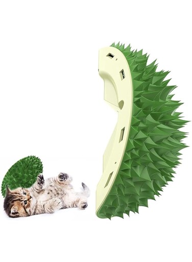1pcs Durian Wall Mounted Cat Corner Scratcher, Wall Corner Groomers Brush Cat Massage Combs, Teeth grinding Massager Multi-function Toy for Kitten Puppy (green)