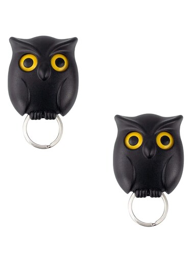 Hallocool Owl Key Holder Cute Owl Key Holder Automatic Open Close Eyes Magnetic Night Owl Keying Holder Wall Mounted Owl Key Hooks with Wall Self-Adhesive Tape (2PCS Black)