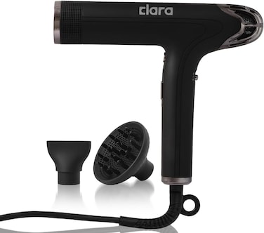 Clara Ionic Shine-Boost Power Blow Dryer, 2000W Fast-Drying Hair Dryer with Ionic Engine, Anti-Flyaway Technology &amp; Shine Booster - 3 Heat &amp; Power Settings, Auto-Cleaning &amp; Travel Case, Black