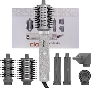 Clara Multi Styler For All Hair Types, 6-In-1 Styling Tool With Auto-Wrap Curlers, Blow Dryer, Round &amp; Oval Brush - 1500W Ionic Hair Styler For Frizz-Free Waves &amp; Salon Blowouts (Diamond Silver)