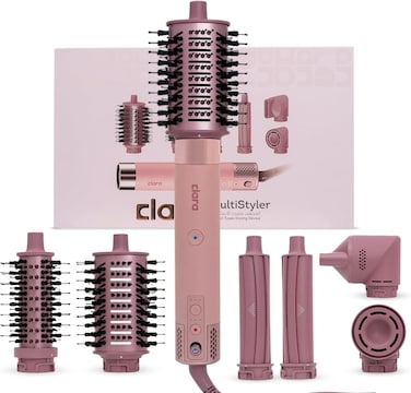 Clara Multi Styler For All Hair Types, 6-In-1 Styling Tool With Auto-Wrap Curlers, Blow Dryer, Round &amp; Oval Brush - 1500W Ionic Hair Styler For Frizz-Free Waves &amp; Salon Blowouts (Pink)
