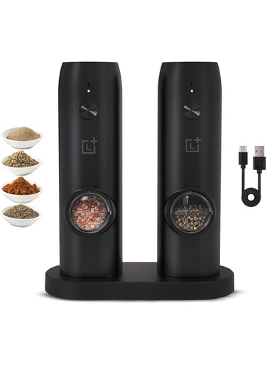 LEVADA PLUS (Pack of 2) Electric Salt and Pepper Grinders, Rechargeable with Charging and Stand base, Mills for Dried Spice, Adjustable Coarseness, With LED Light