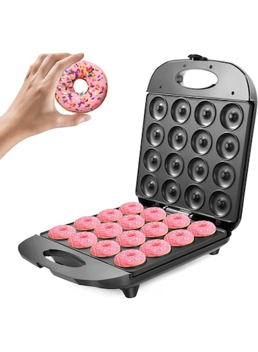 Angju Mini Donut Maker, 16 Holes Electric Doughnuts Maker Machine, Mini Pancake Maker for Kid-Friendly Breakfast, Snacks, Desserts &amp; More with Non-stick Surface, Double-sided Heating