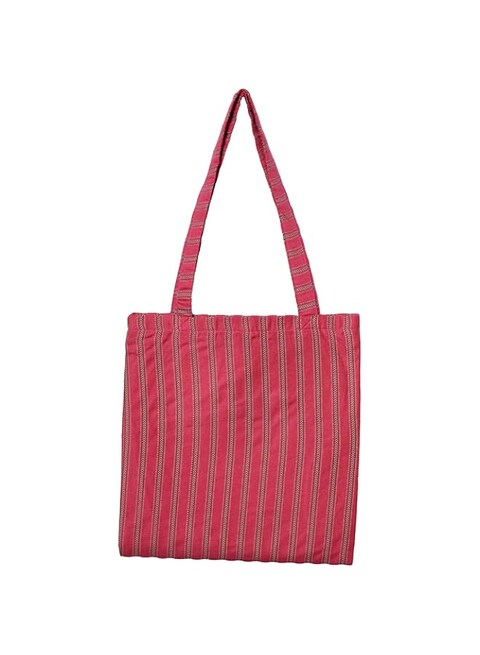 Shanta Omash Small Strips Multicolor Handmade Tote Bag (Red)