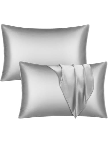 Satin Silk Pillow Case Cover for Hair and Skin, Soft Breathable Smooth Both Sided Silk Pillow Cover Pair (Queen - 50 x 75cm - 2pcs - Silver)