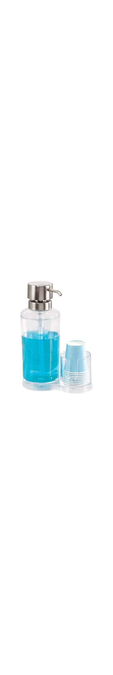 iDesign Mouthwash Dispenser Pump with Attached Paper Cup Holder Caddy, The Clarity Collection &ndash; 6.25&rdquo; x 3.5&rdquo; x 9.25&rdquo;, Clear