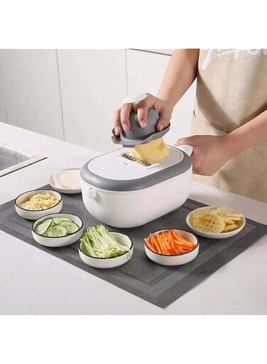 FeridunModa Vegetable Shredder, Multifunctional Hand Speedy Chopper Vegetable Fruits Chopped Shredders &amp; Slicers - Multi-Blade Kitchen Food Shredder, Slicer, Processor with Storage Box (Grey)