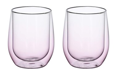 BLACKSTONE Double Wall Glass Cups Set of 2 – 300ml Borosilicate Insulated Coffee & Tea Glass Tumblers, Heat Resistant Double Layer Drink Glass, DG517 (PINK)